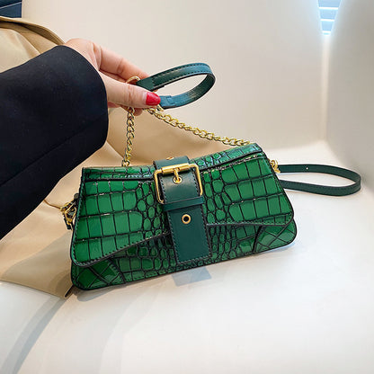 Sac à bandoulière à rabat motif crocodile pour femme 