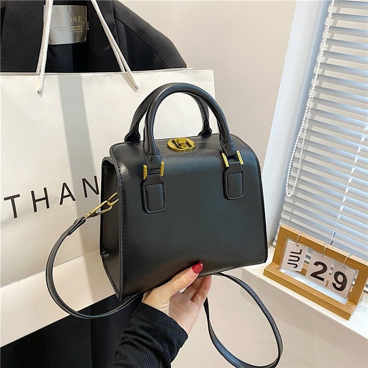 Women Fashion Solid Color Square PU Handle Shoulder Bag