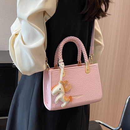 Sac à bandoulière carré en PU pour femme, à la mode, avec pendentif en forme de poney, avec poignée 