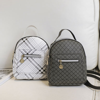 Women Fashion Plaid Pattern Zipper Mini Size School Bag Pu Backpack