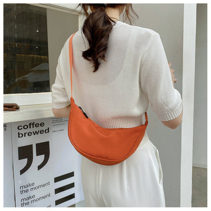 Women Fashion Casual Solid Color Canvas Zipper One Shoulder Crossbody Bag