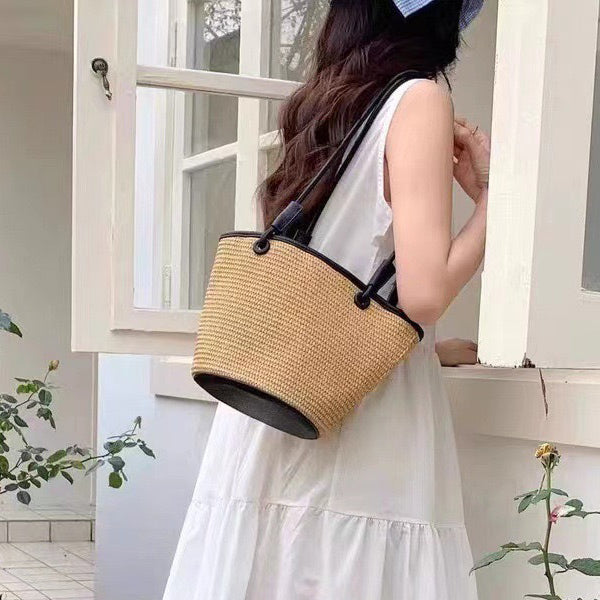 Sac à bandoulière tissé à cordon pour femme, mode été, vacances, plage 