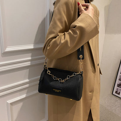 Women Vintage Flower Chain Design Cylindrical PU Shoulder Bag