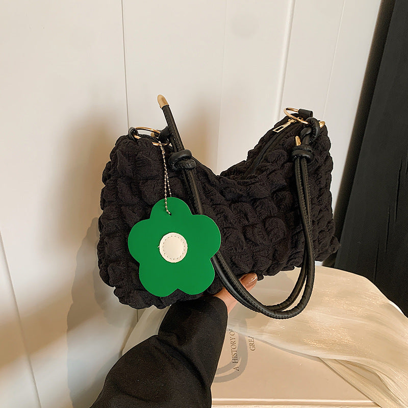 Sac à bandoulière plissé de grande capacité pour femme, décontracté, couleur unie 