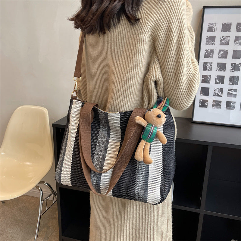 Women'S Fashion Stripe Large Capacity Canvas Tote Bag