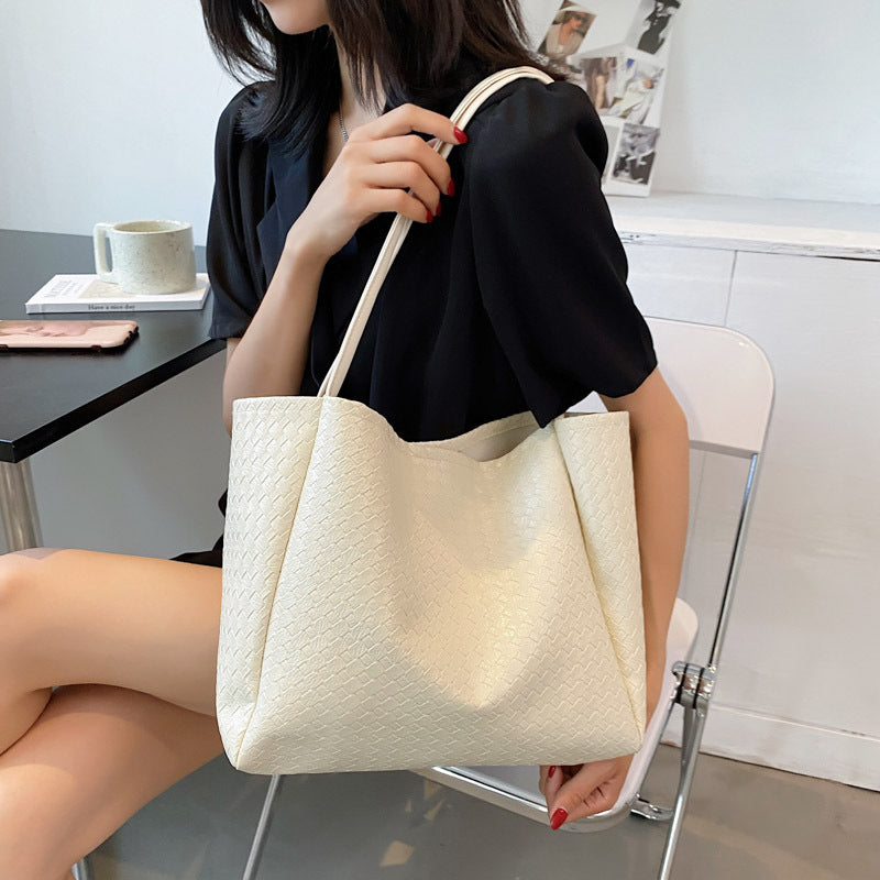 Women Simple Solid Color Large Capacity PU Tote Bag