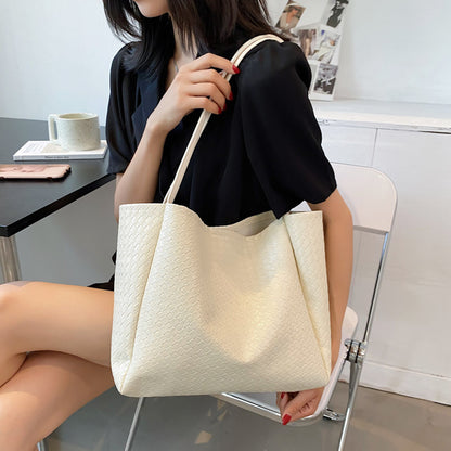 Women Simple Solid Color Large Capacity PU Tote Bag