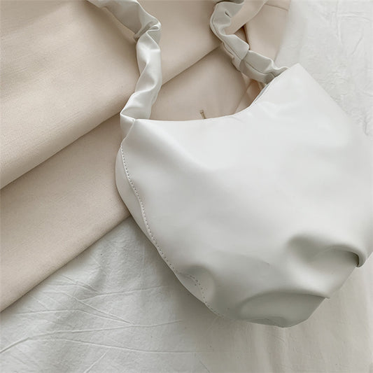 Fashion Simple Women Solid Color PU Creased Strap Underarm Bag