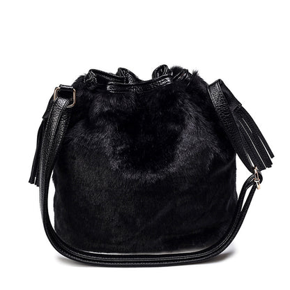 Sac seau à cordon de serrage en peluche léopard vintage mode automne hiver 