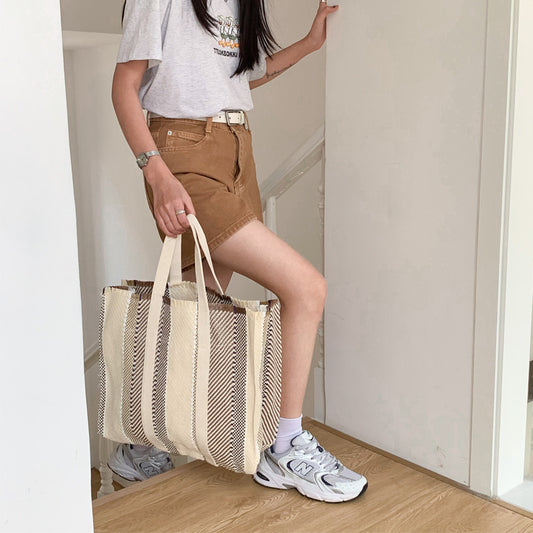 Women Fashion Casual Stripe Large Capacity Canvas Clutch Bag