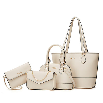 Women Fashion Casual Simple Contrast Color Handbag 4-Piece Set