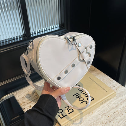 Sac à bandoulière en PU avec fermeture éclair en forme de cœur pour femme 