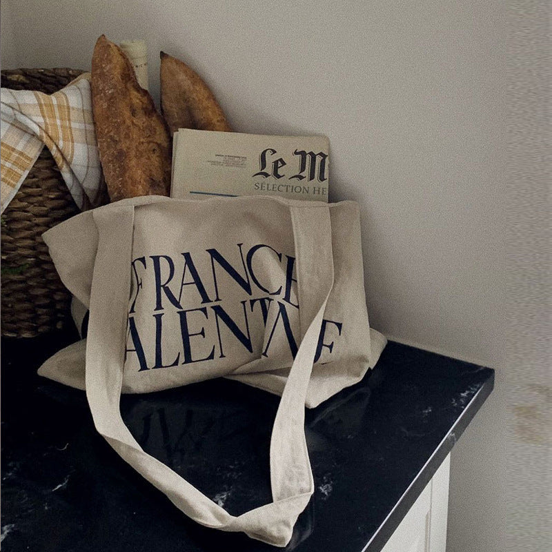 Sac fourre-tout en toile grande capacité pour femme, motif lettre simple, motif Saint-Valentin 