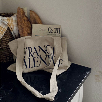 Sac fourre-tout en toile grande capacité pour femme, motif lettre simple, motif Saint-Valentin 