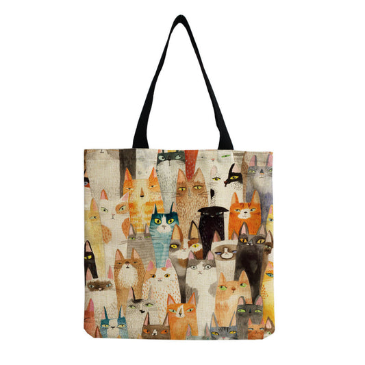 Fashionable Foldable Portable Cute Cat Group Printing Shopping Bag