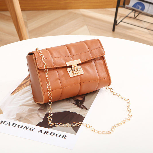 Women Vintage Flap Buckle Design Solid Color PU Crossbody Bag