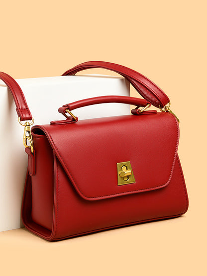 Women Fashion Retro Flap Lock PU Handle Shoulder Bag