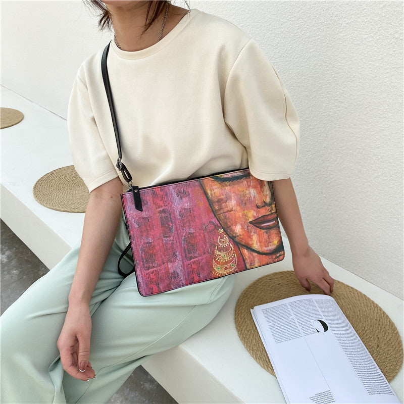 Women Fashion Cartoon Girl'S Animal Print Large Capacity Zipper Hand Shoulder Bag