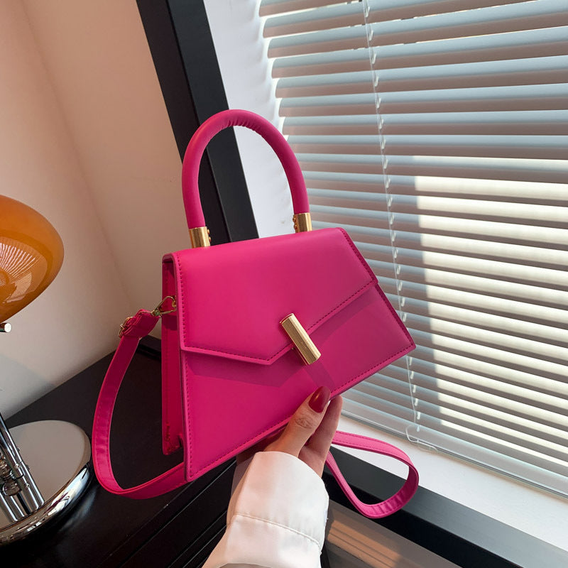 Women Fashion Solid Color Irregular Flap PU Handle Underarm Shoulder Bag