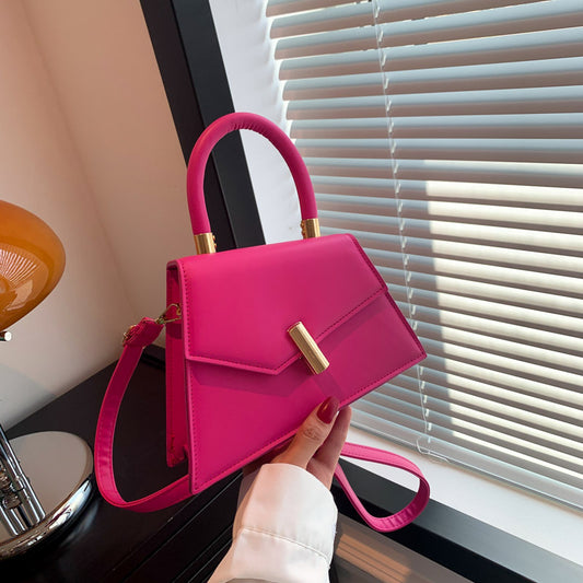 Women Fashion Solid Color Irregular Flap PU Handle Underarm Shoulder Bag