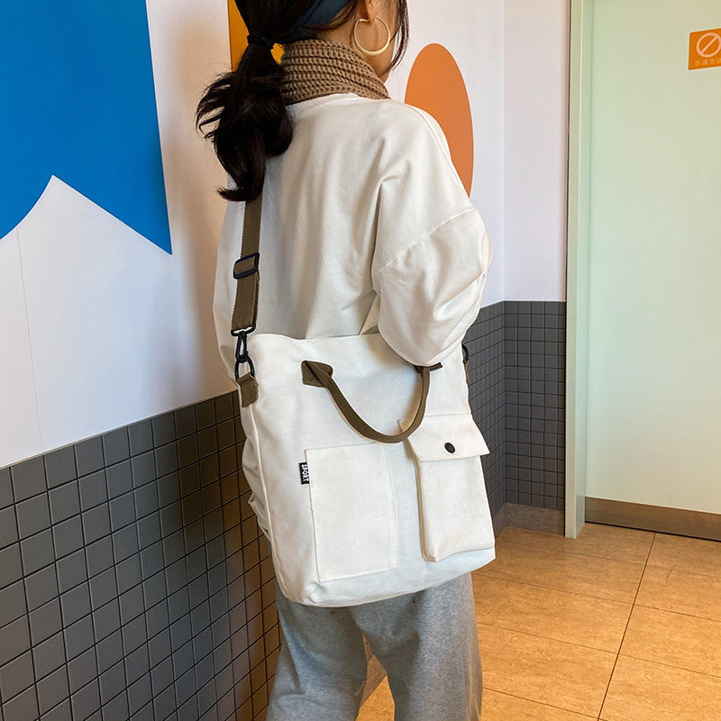 Sac à bandoulière en toile de grande capacité pour femme, style décontracté et basique, avec poche 