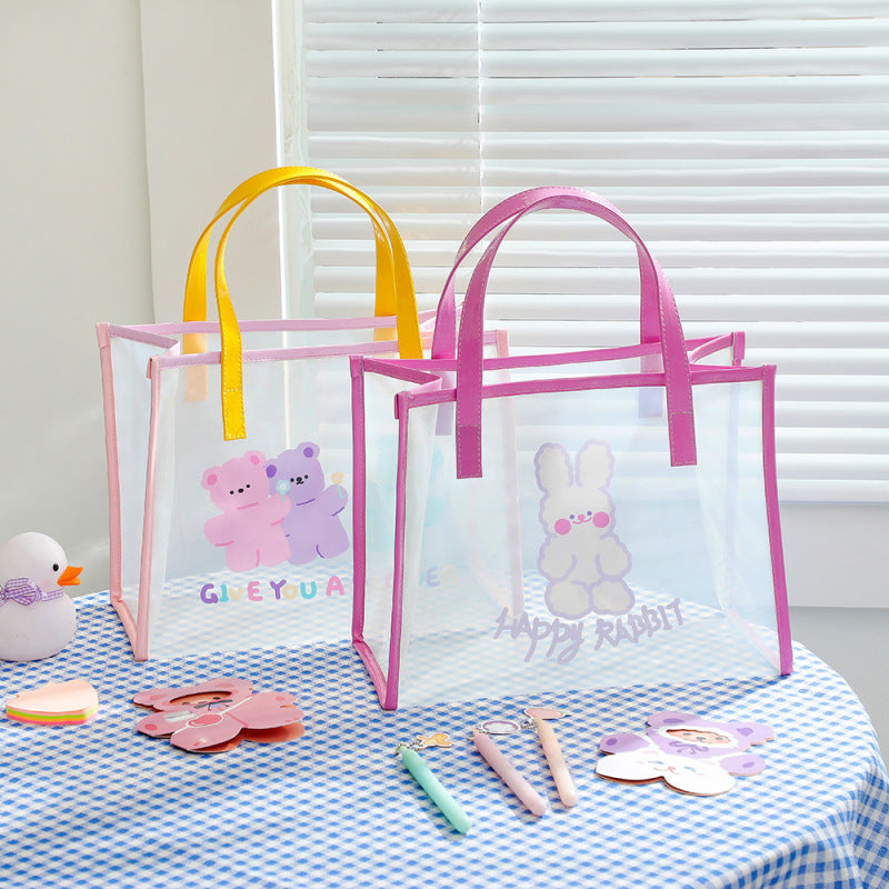 Women Fashion Cartoon Bear Transparent Clear Waterproof Shoulder Bag