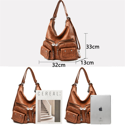 Sac à bandoulière décontracté multi-poches pour femme, couleur unie, grande capacité, en PU 