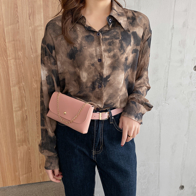 Sac banane rétro léopard couleur unie pour femme 