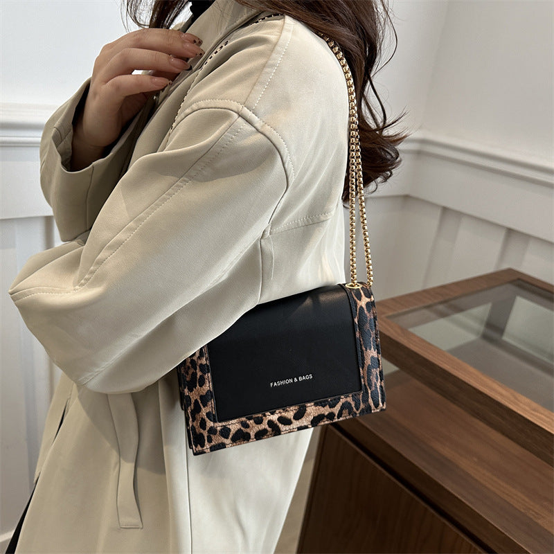 Mini sac à bandoulière carré à chaîne léopard tendance 