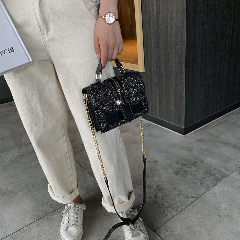 Women Chic Sequin Design Crossbody Handle Square Bag