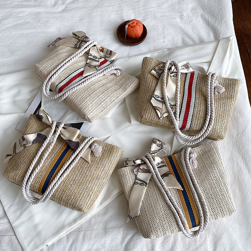 Women Fashion Casual Grass Is Silk Scarf Large Capacity Shoulder Bag