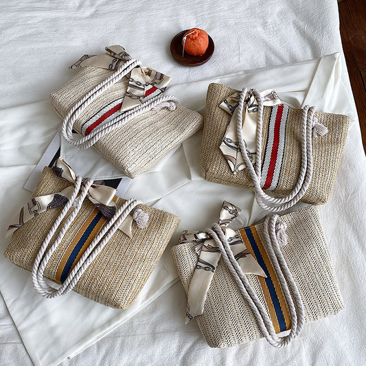 Women Fashion Casual Grass Is Silk Scarf Large Capacity Shoulder Bag