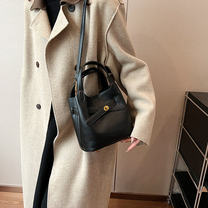 Women Fashionable Simple Solid Color Cross Lock PU Handle Shoulder Bag