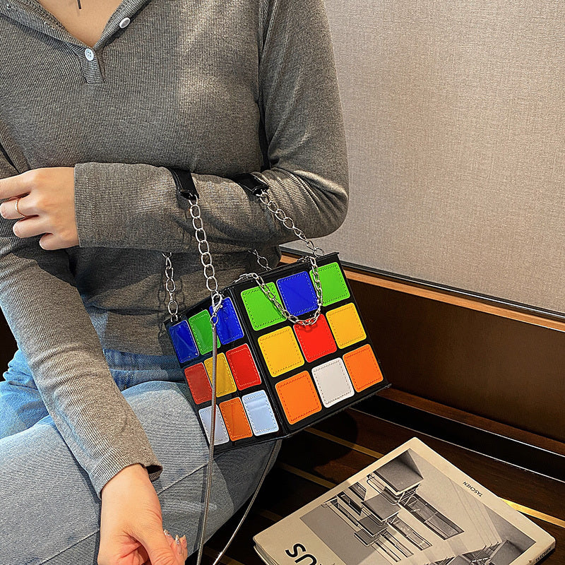 Sac à bandoulière en PU pour femme, design créatif en forme de cube Rubik's Cube 