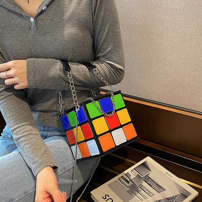 Sac à bandoulière en PU pour femme, design créatif en forme de cube Rubik's Cube 