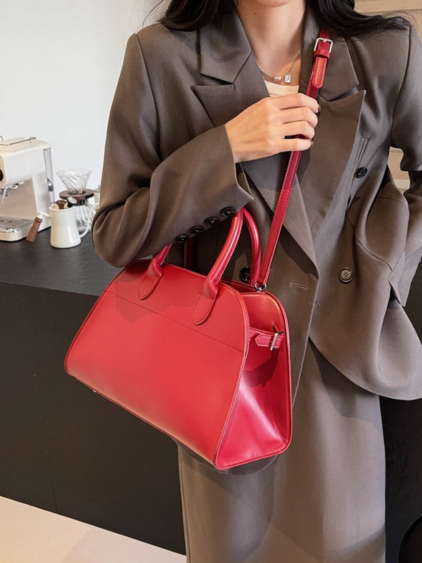 Sac à bandoulière rétro couleur unie pour femme, grande capacité, avec poignée en PU 