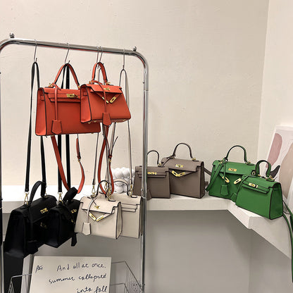 Women Fashion Solid Color Square PU Handle Crossbody Bag