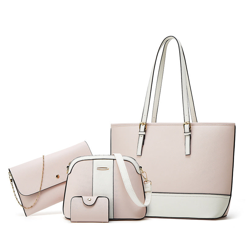 Ensemble de quatre sacs à main de grande capacité à coutures contrastées 