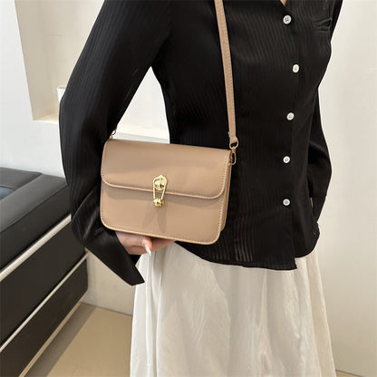 Simple Solid Color Lock Square Crossbody Bag