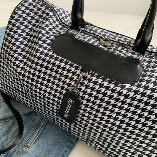 Women Fashion Houndstooth Travel Bag Large Capacity Gym Tote Bag