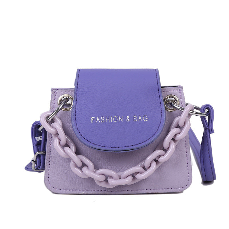 Women Creative Thick Chain Flap Design Color Blocking PU Mini Crossbody Bag