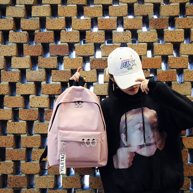 Women Casual Zipper Design Solid Color Letter Pattern Canvas Backpack