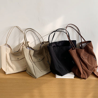 Women Casual Design Solid Color Canvas Large Capacity Shoulder Handle Tote Bag