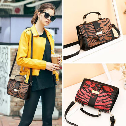 Women Vintage Flap Buckle Design Zebra Pattern PU Crossbody Bag