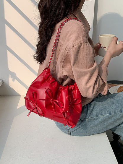 Women Fashion Bow Embellished PU Shoulder Bag