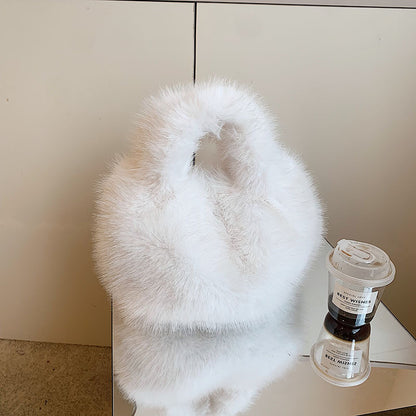 Sac à main en peluche de couleur unie pour femme, automne et hiver 