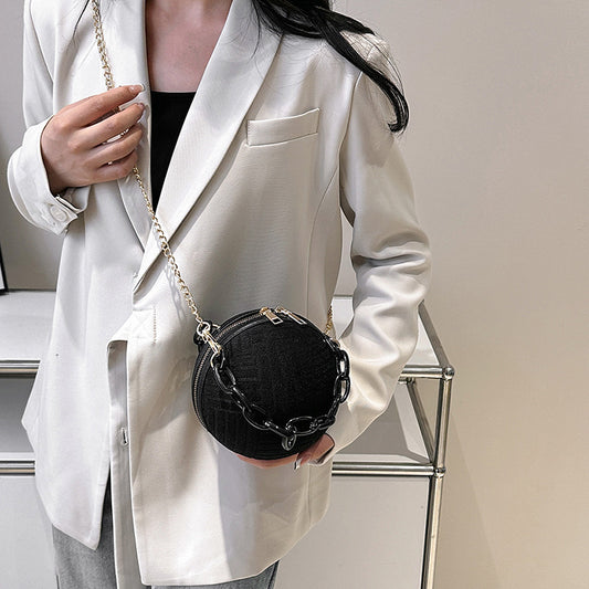 Women Fashionable Solid Color Round Ball Chain Crossbody Bag