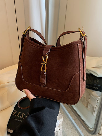 Women Fashion Simple Casual Solid Color Suede Square Shoulder Bag