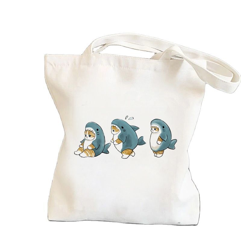 Sac fourre-tout en toile grande capacité pour femme, décontracté, motif dessin animé 