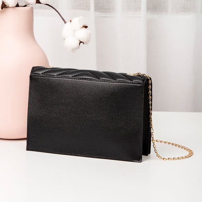 Women Fashion Casual V-Pattern Squared Square Chain Crossbody Bag